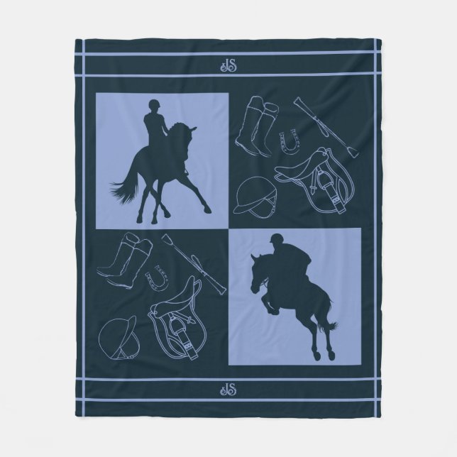Modern Equestrian Theme Monogram Fleecefilt (Framsidan)