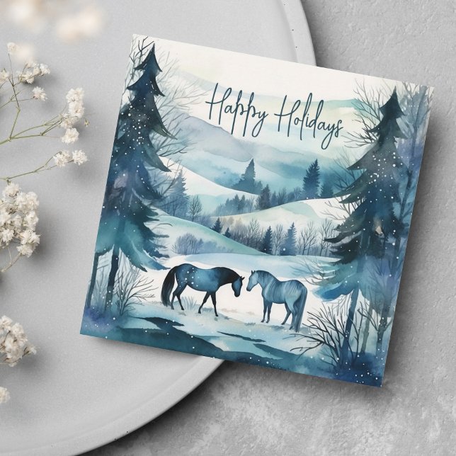 Modern Equestrian Winter Horses Helgdag Card (Skapare uppladdad)