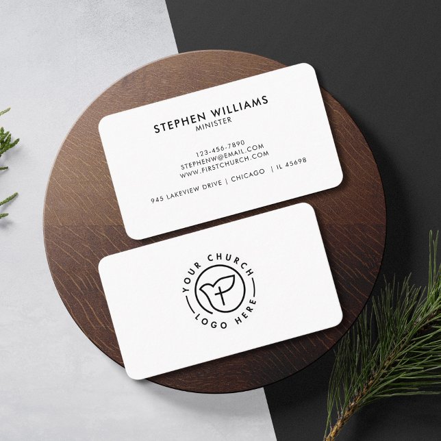 Modern er Church Logotyp Minister Black and White Visitkort (Skapare uppladdad)