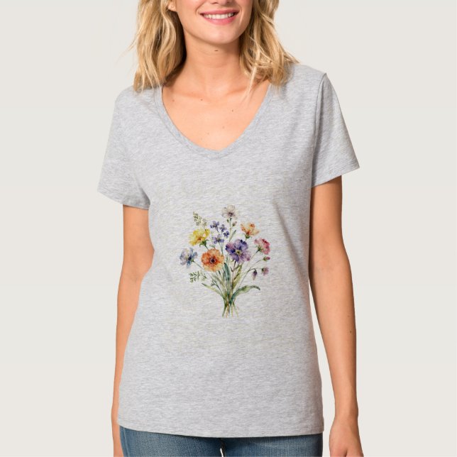 Modern Estetisk Akvarell Botanisk Bukettpresent T Shirt (Framsida)