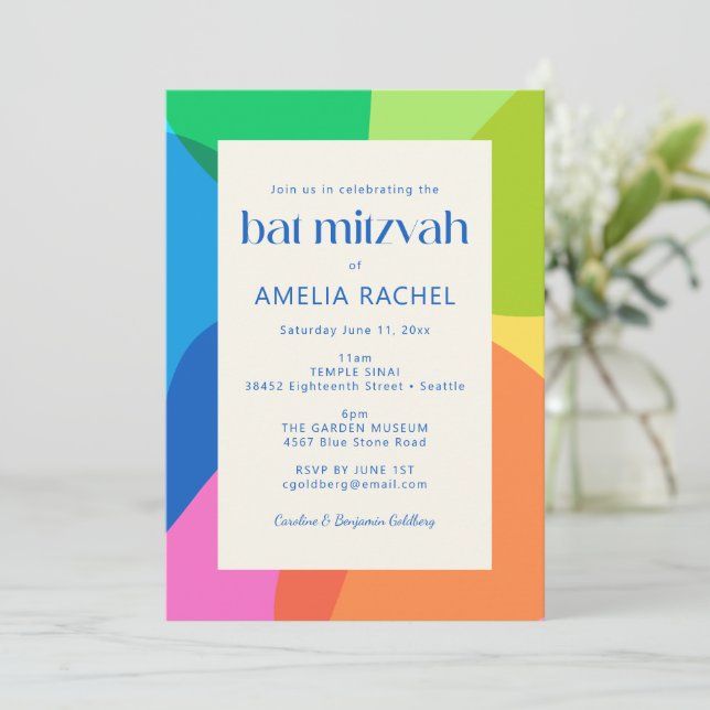 Modern Estetisk Bat Mitzvah Färgrik Geometrisk Inbjudningar (Stående Fram)