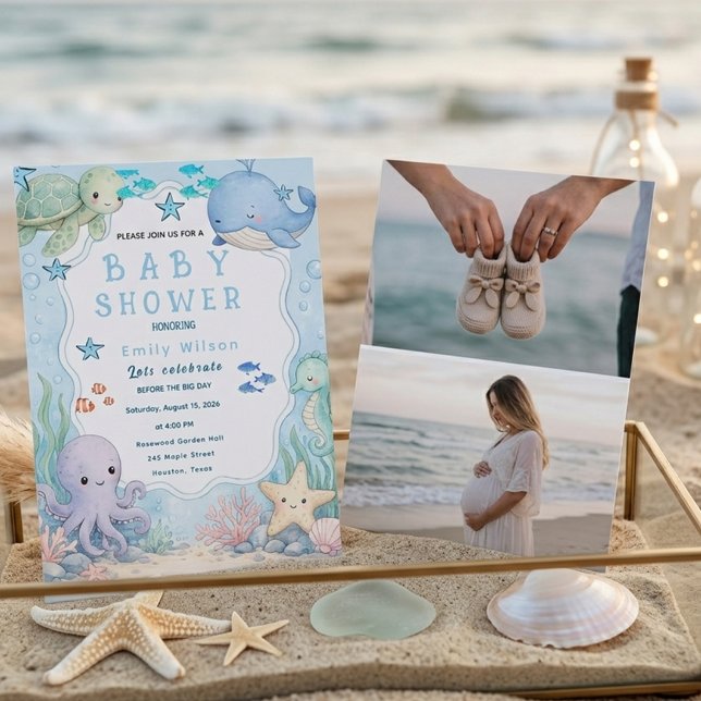 Modern Estetisk Strand Baby Shower Inbjudan (Skapare uppladdad)