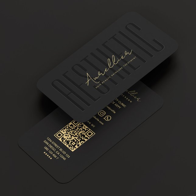 Modern esthetician Cosmetolog Black Aesthetic Visitkort (Modern Esthetician Black Gold Beautician Business Card
)