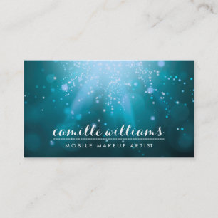 MODERN ETHEREAL BOKEH whimsical magi aqua blue Visitkort
