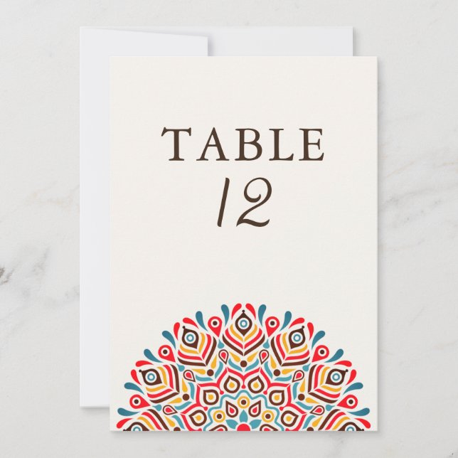 Modern Ethnic Floral Mandala Wedding Table Number Inbjudningar (Framsida)