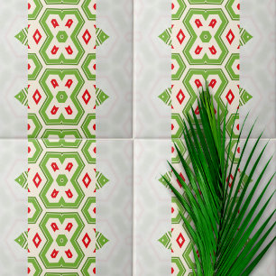 Modern Ethnic Grönt White Red Geometric Mönster Kakelplatta
