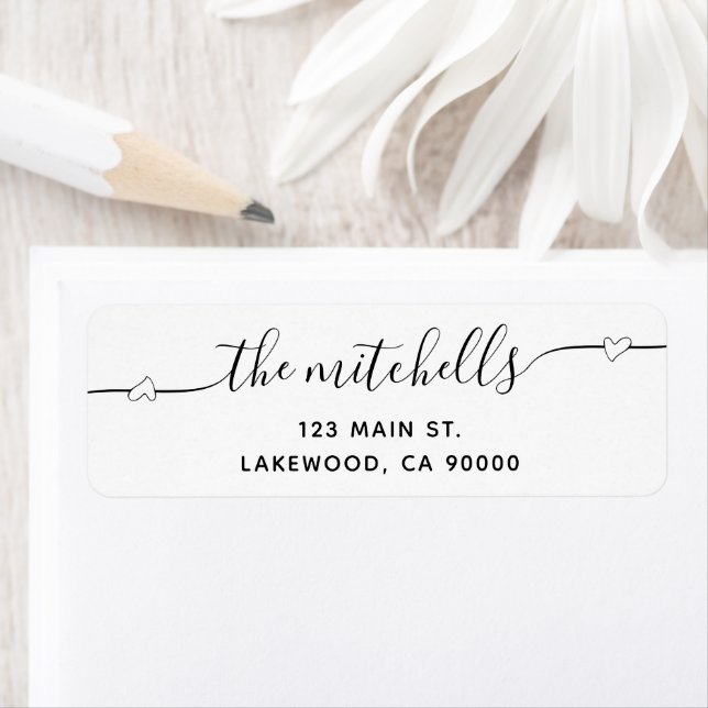 Modern etikett för Heart Script Calligraphy Modern Returadress Etikett (Insitu)