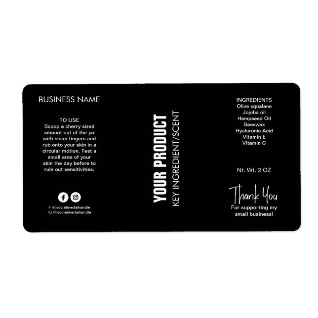 Modern etikett för svart organiskt kol, smör Burk Fraktsedel (Framsidan)