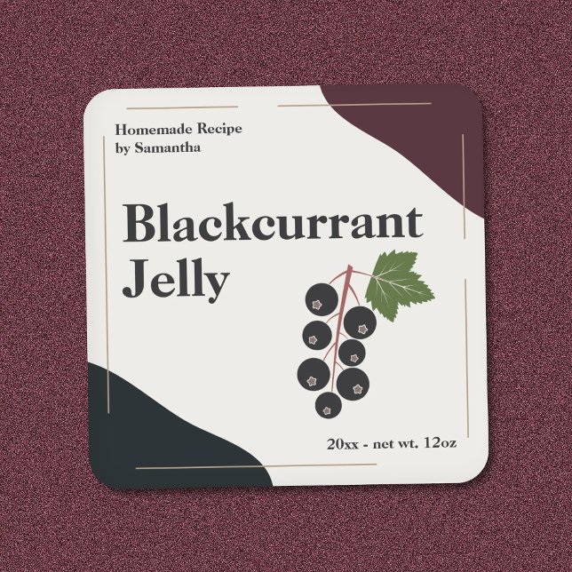 Modern etikett för svartvinbärsgelé (Modern Blackcurrant Jelly Label Sticker)