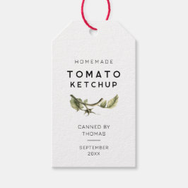 Modern etikett för tomatketchup med tomatblad