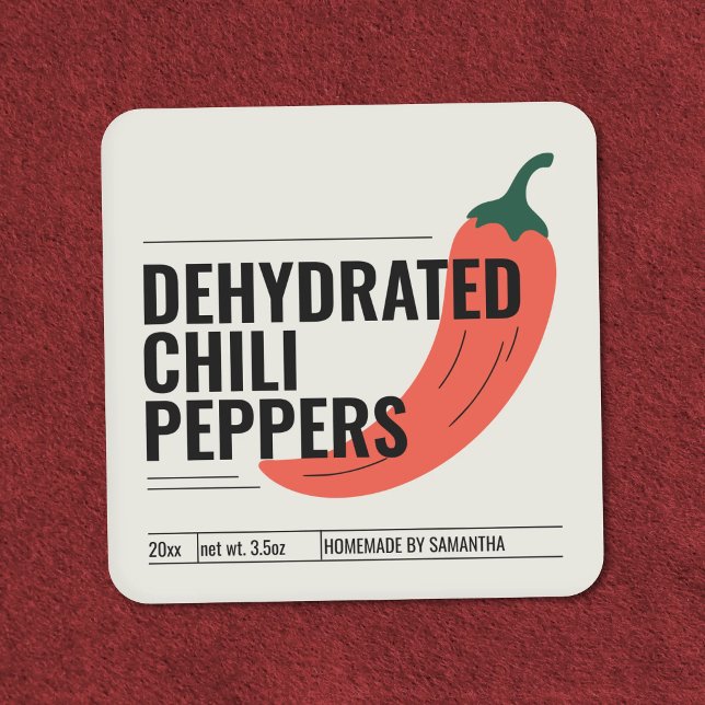 Modern etikett för torkade chilipeppar (Modern Dehydrated Chili Peppers Label Sticker)