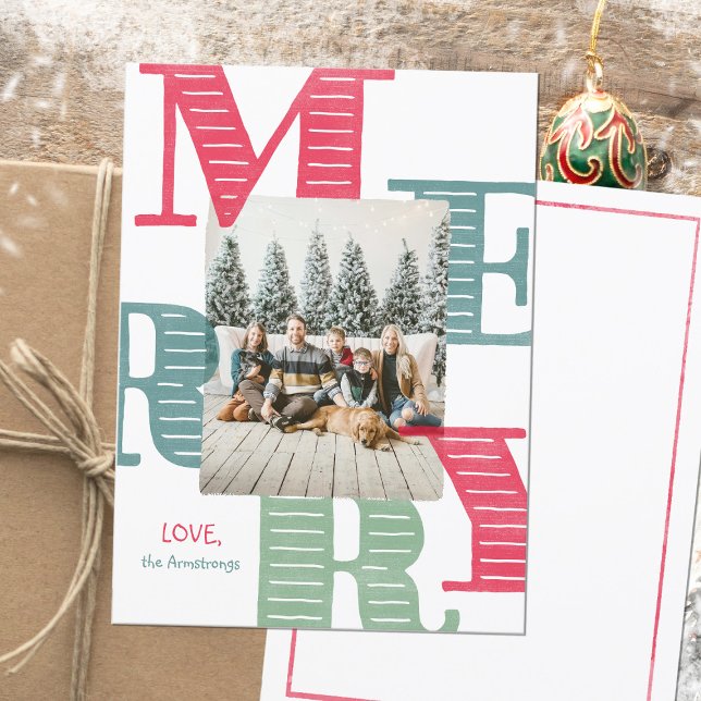 Modern ett fotovattenfärgtypografi julkort (Modern One Photo Watercolor Typography Holiday Card ©Susanne Sachers - Sunny Mind Design 🌞)