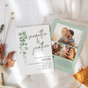 Modern Eucalyptus 3 Foton QR Bröllop Inbjudningar
