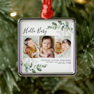 Modern Eucalyptus Baby Photo Julgransprydnad Metall