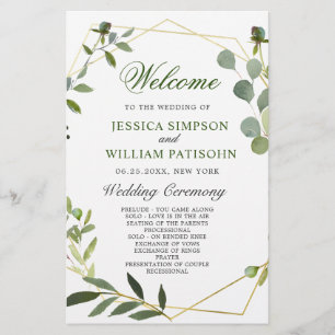 Modern Eucalyptus Blommigt Bröllop Ceremony-progra
