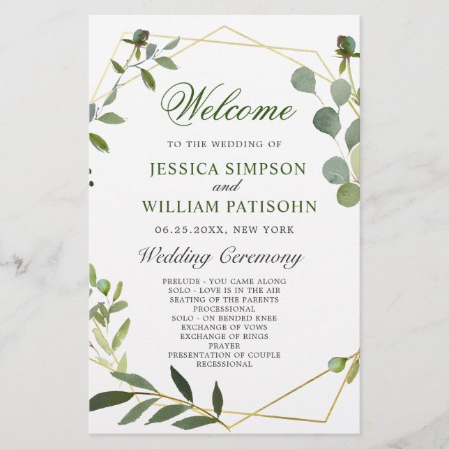 Modern Eucalyptus Blommigt Bröllop Ceremony-progra (Framsida)