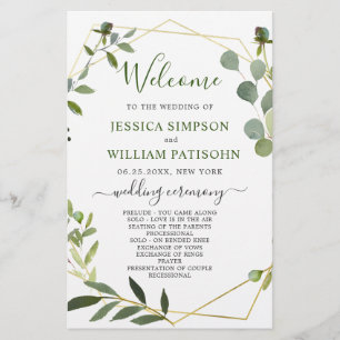 Modern Eucalyptus Blommigt Bröllop Ceremony-progra