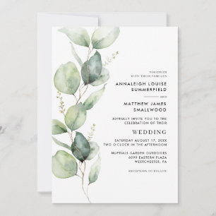 Modern Eucalyptus Botanical Greenery Bröllop Inbjudningar
