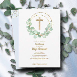 Modern Eucalyptus Boy Christening Inbjudningar