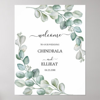 Modern Eucalyptus bröllak välkomsthälsning Poster