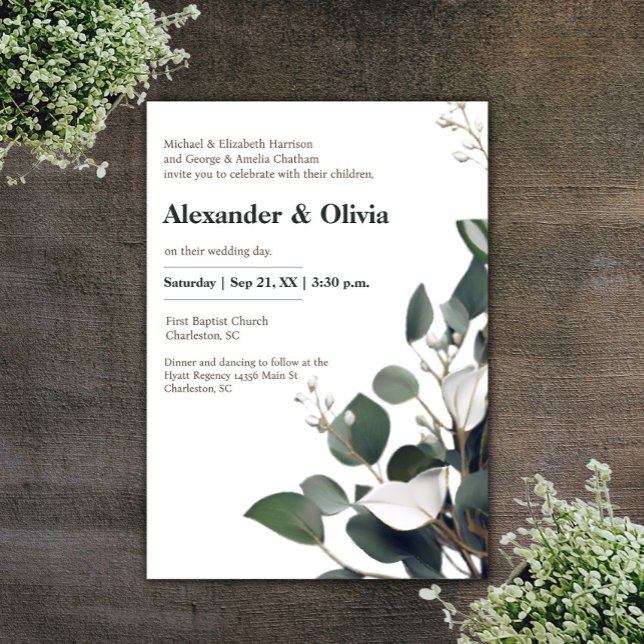 Modern Eucalyptus Bröllop Inbjudningar (Modern Eucalyptus Wedding Invitation)