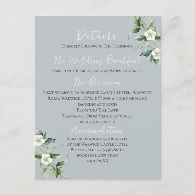 ~Modern Eucalyptus Bröllop Information Tilläggskort (Framsida)