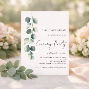Modern Eucalyptus Bröllop Kväll Fests Inbjudan