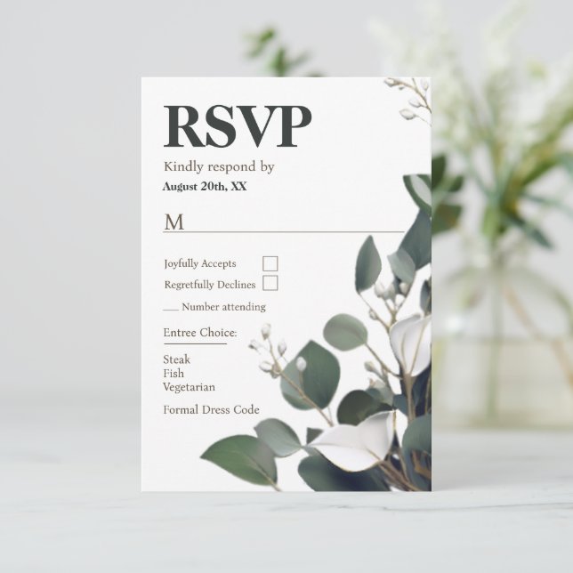 Modern Eucalyptus Bröllop OSA Kort (Stående Fram)