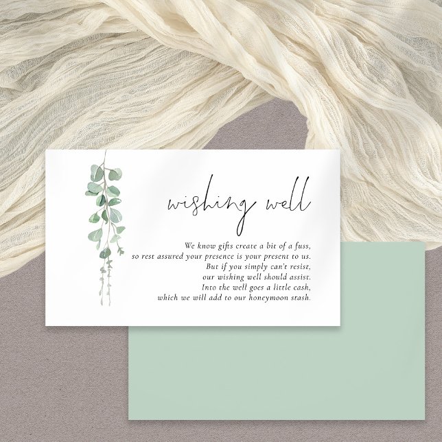 Modern Eucalyptus Bröllop Wishing-brunn Tilläggskort (Front and back view)