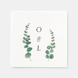 Modern Eucalyptus Calligraphy Monogram Bröllop Pappersservett