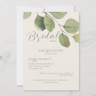 Modern Eucalyptus Cream Guld Text Möhippa Inbjudningar