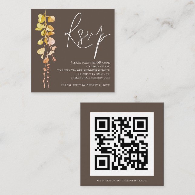 Modern Eucalyptus Earthy Tone QR Code Bröllop OSA Tilläggskort (Fram/baksida)