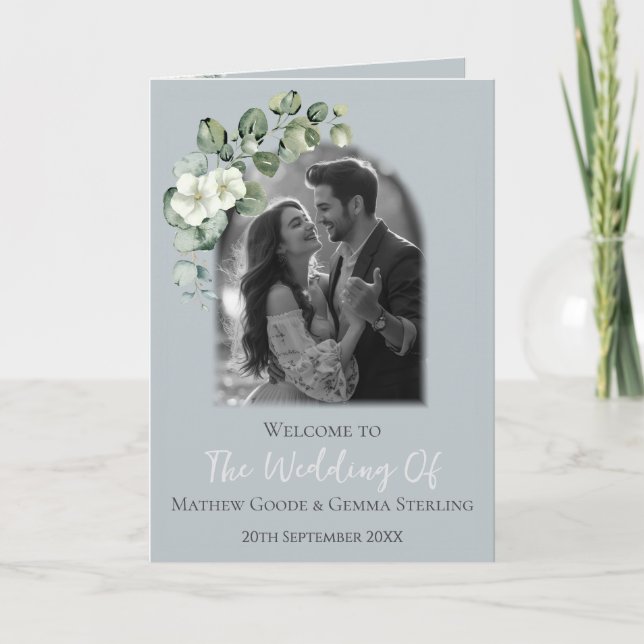 Modern Eucalyptus Foldat-Bröllopsprogram Program (Framsida)