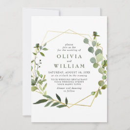 Modern Eucalyptus Foliage Geometric Ram Bröllop Inbjudningar