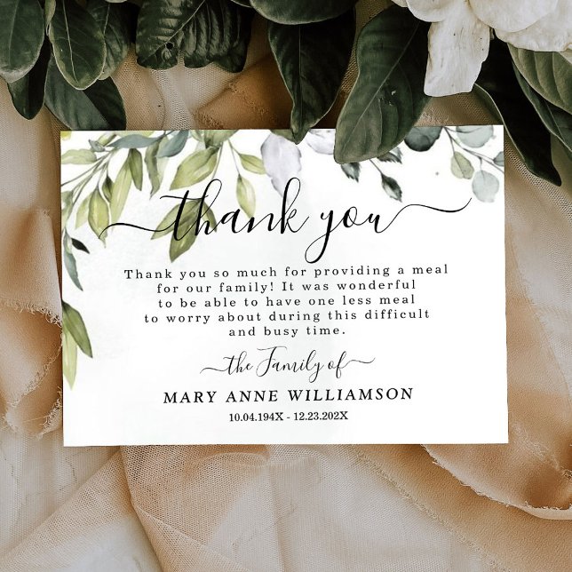 Modern Eucalyptus Funeral Food tackal You Card Tack Kort (Skapare uppladdad)