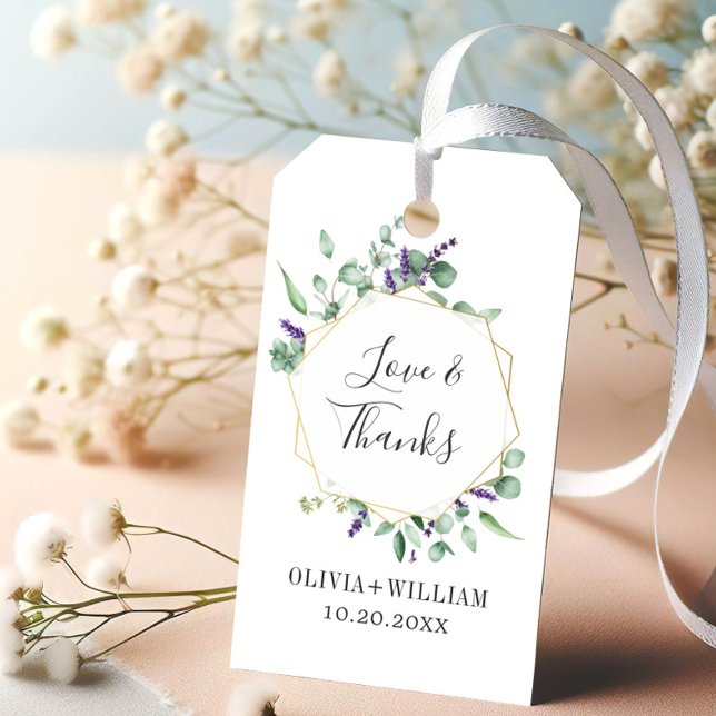 Modern Eucalyptus Geometric Ram Blommigt Bröllop Presentetikett (Skapare uppladdad)