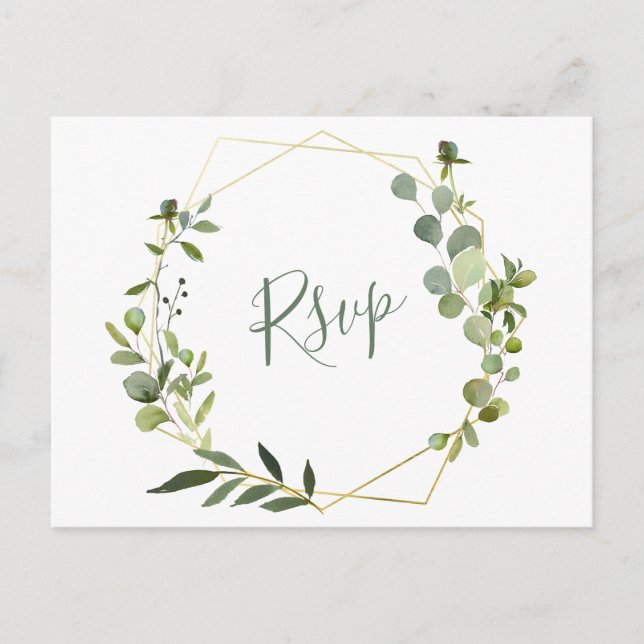 Modern Eucalyptus Geometric Ram Bröllop OSA Vykort (Framsida)