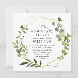 Modern Eucalyptus Geometric Ram PHOTO Bröllop Inbjudningar