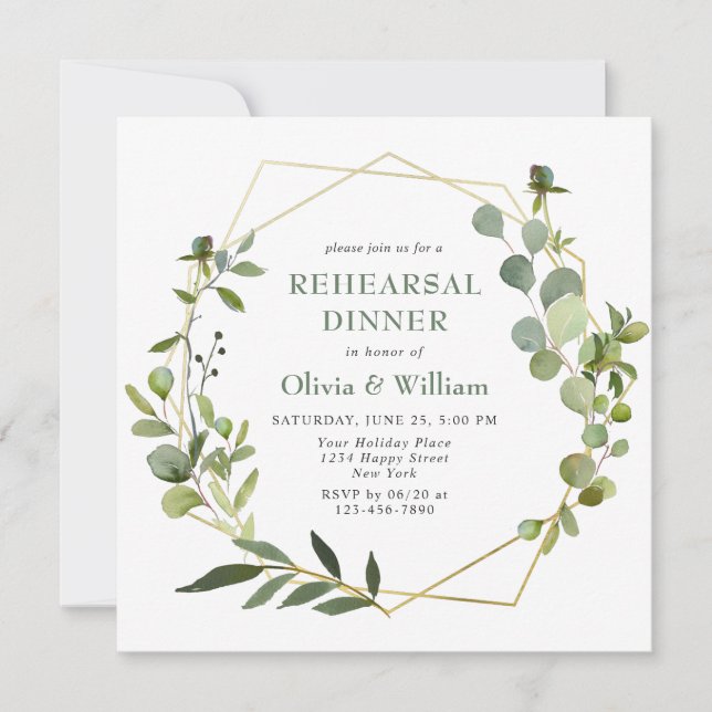 Modern Eucalyptus Geometric Ram REHEARSAL DINNER Inbjudningar (Framsida)