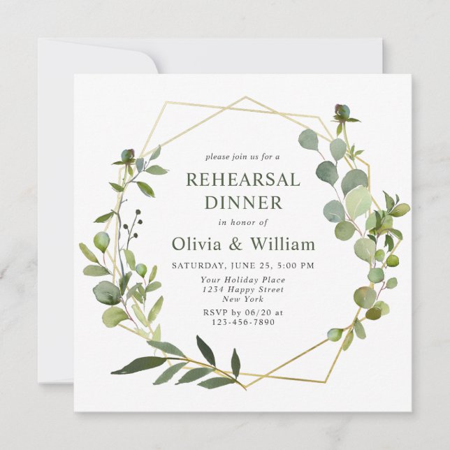 Modern Eucalyptus Geometric Ram REHEARSAL DINNER Inbjudningar (Framsida)