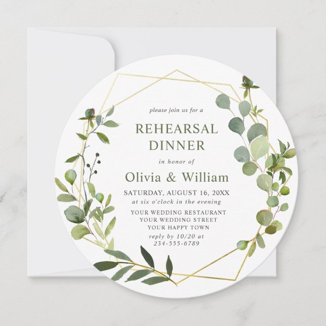 Modern Eucalyptus Geometric Ram REHEARSAL DINNER Inbjudningar (Framsida)