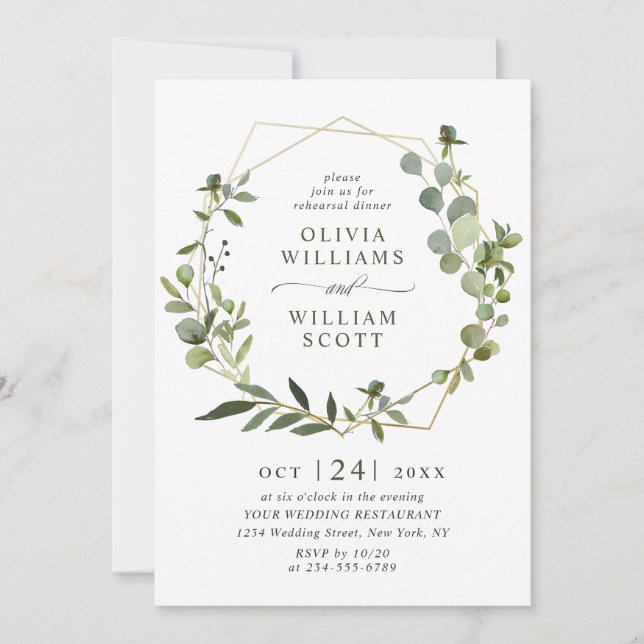 Modern Eucalyptus Geometric Ram REHEARSAL DINNER Inbjudningar (Framsida)