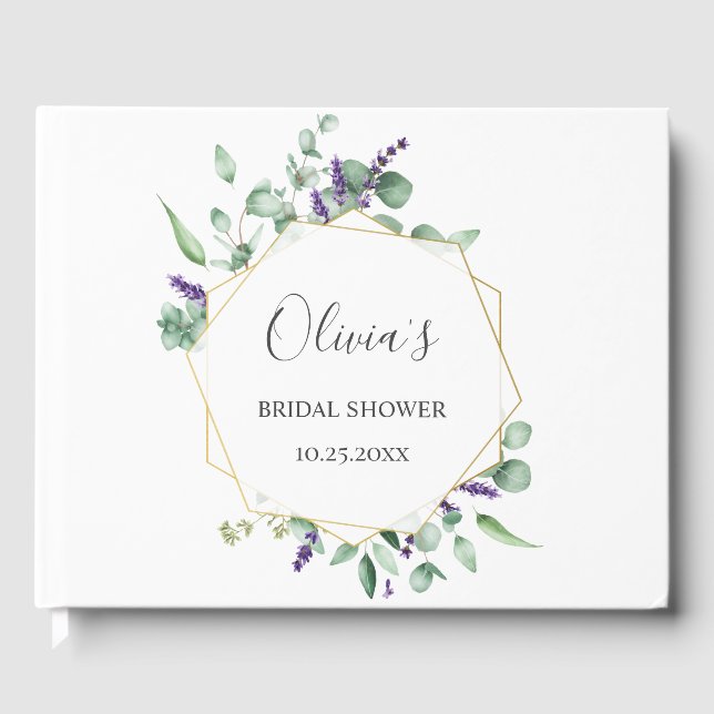 Modern Eucalyptus Geometrisk Ram Bröllopsdusch Gästböcker (Framsida)