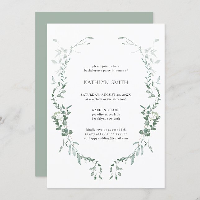 Modern Eucalyptus Greenery Bachelorette Party Inbjudningar (Skapare uppladdad)