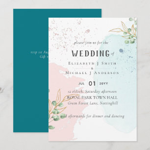 Modern Eucalyptus Greenery Blue Rosa Bröllop