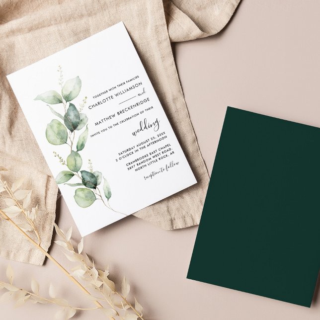Modern Eucalyptus Greenery Bröllop Inbjudningar (Eucalyptus Wedding Invitation)