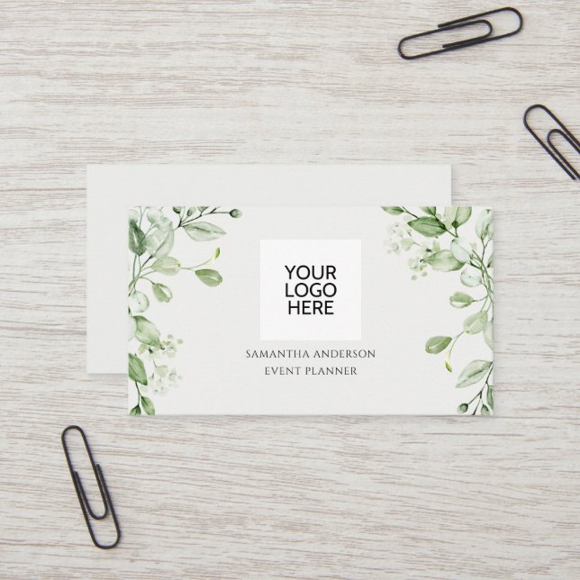 Modern Eucalyptus Greenery Event Planner Visitkort (Fram/Back In Situ)