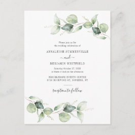 Modern Eucalyptus Greenery Foliage Rustic Bröllop Inbjudan Vykort