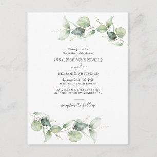 Modern Eucalyptus Greenery Foliage Rustic Bröllop Inbjudan Vykort