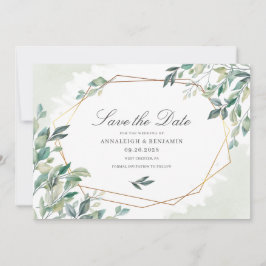 Modern Eucalyptus Greenery Guld Geometric Bröllop Spara Datumet